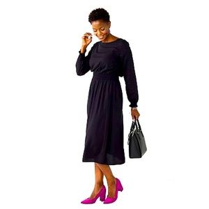 NWT Croft and Barrow Black Midi Smocked Waist Dress size L